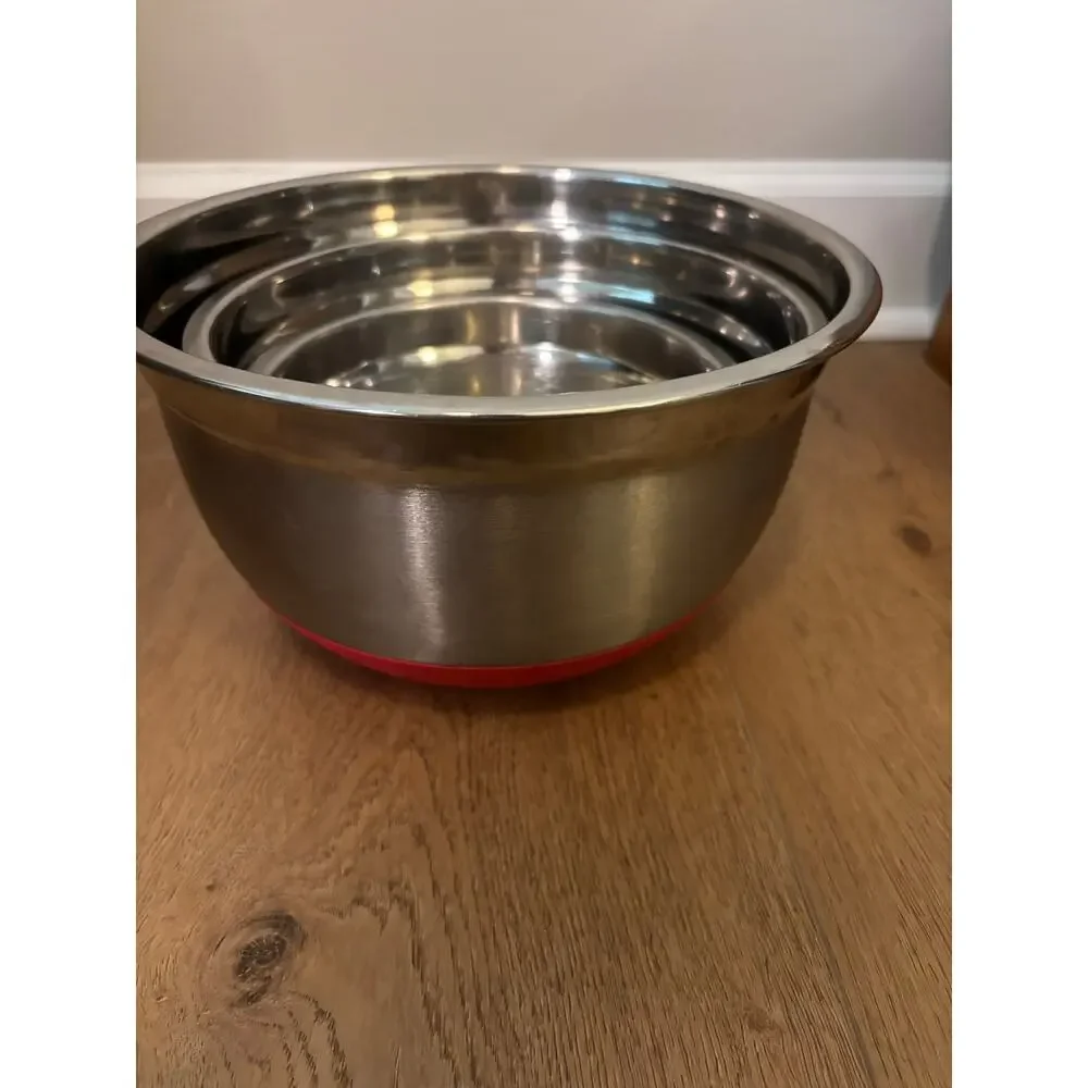 Stainless Steel Baking Mixing Bowls with Non-Skid Base, Set of 3